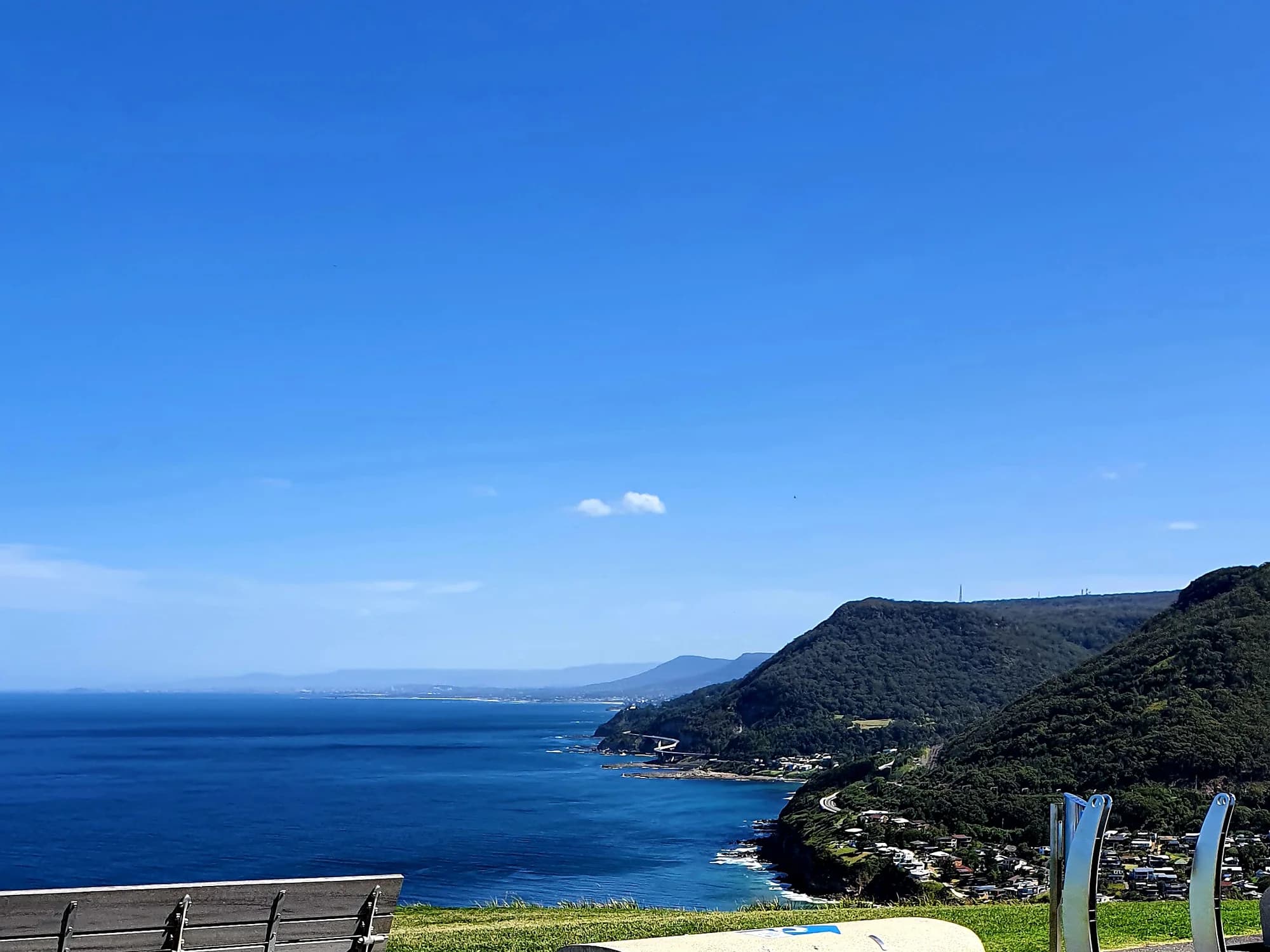 The coast from Bald Hill Lookout, looking south over the headlands toward the Sea Cliff Bridge